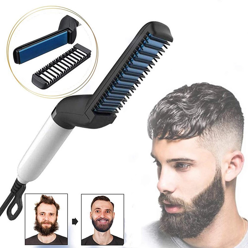 Pistto Beard And Hair Straightener Comb For Men - Electric Quick Brush Multifunctional Hair Curler Comb