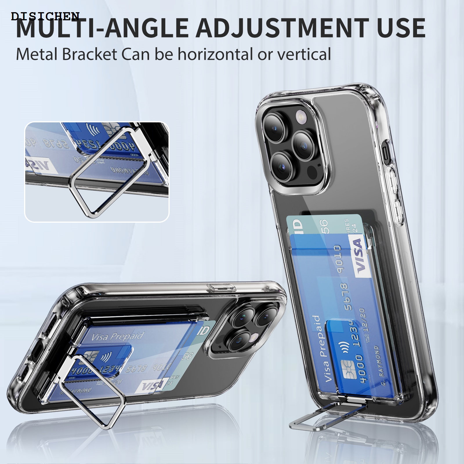 DISICHEN Fashion The adsorption rack transparent shell is suitable for the strong transparent magnetic safe card money of the bag, and the gold is suitable for the Mag metal bracket to support the iPhone card and the back pocket of the mobile phone