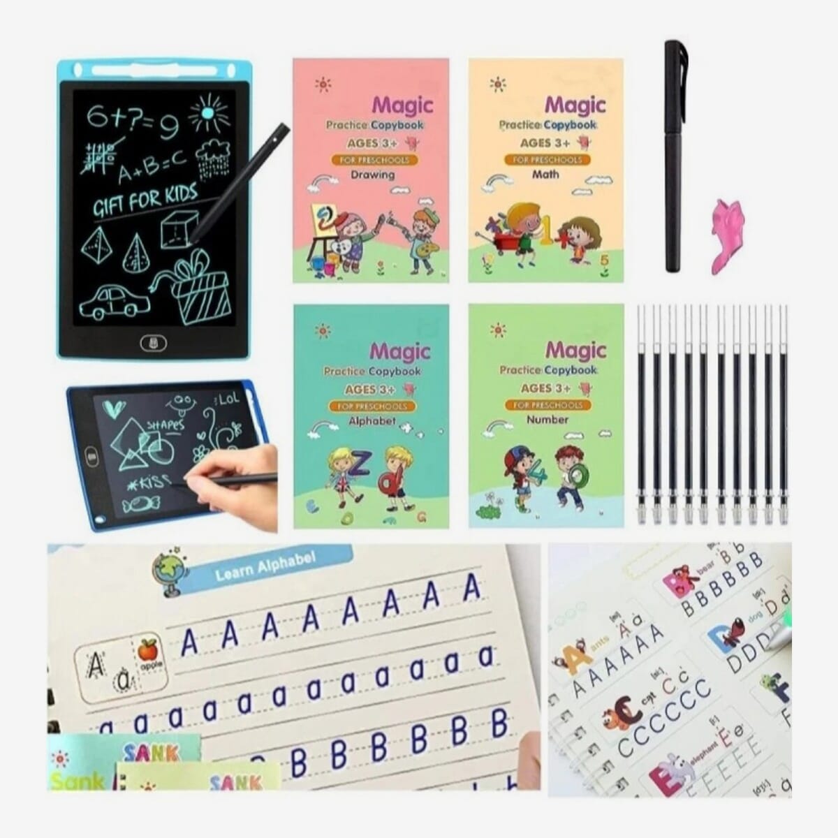 Combo Offer 4 Pcs Magic Handwriting Book With Reusable LCD Writing Tablet
