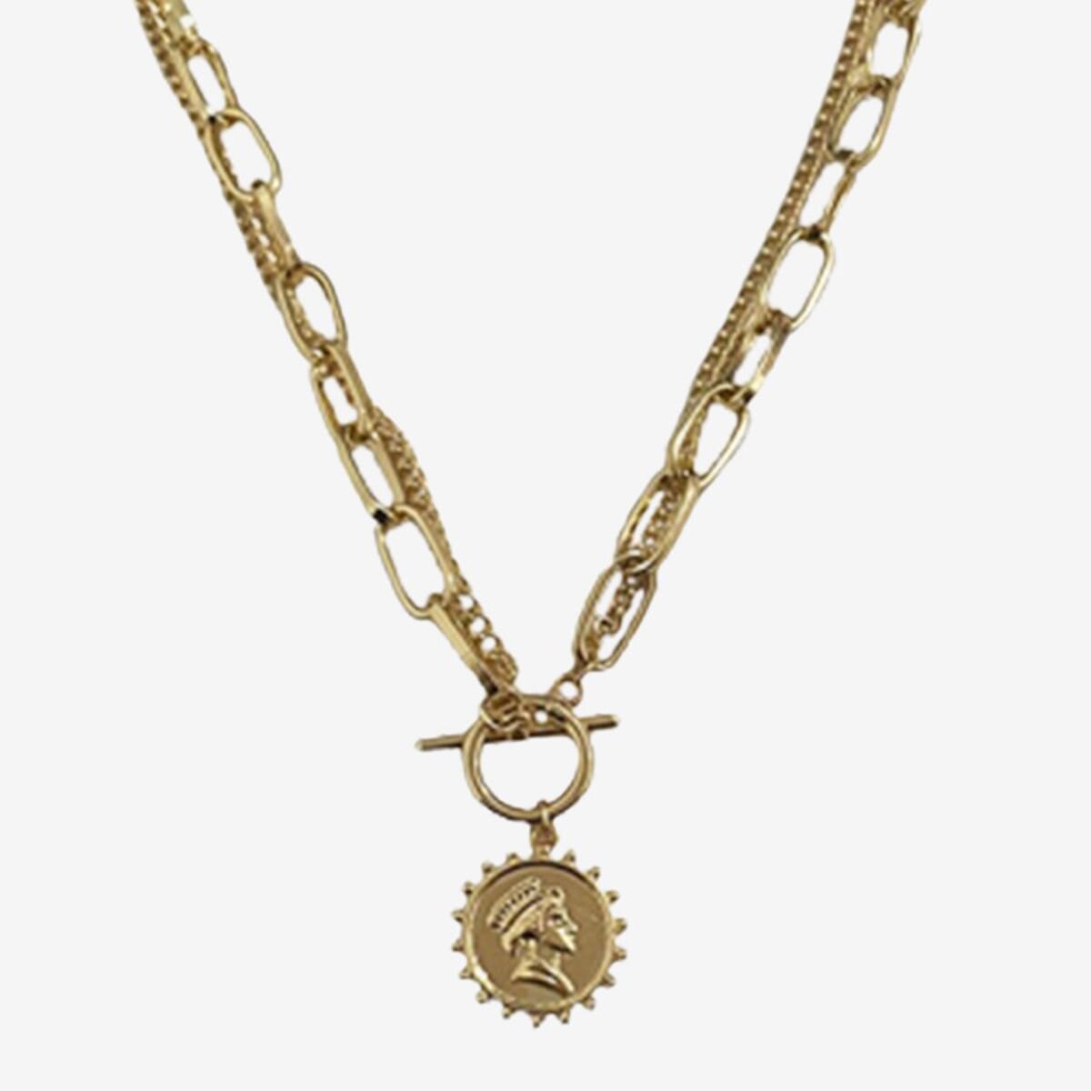 Enacolor Elegant Golden Metal Female Portrait Queen Coin Pendant Necklace Ins Girl Accessoires