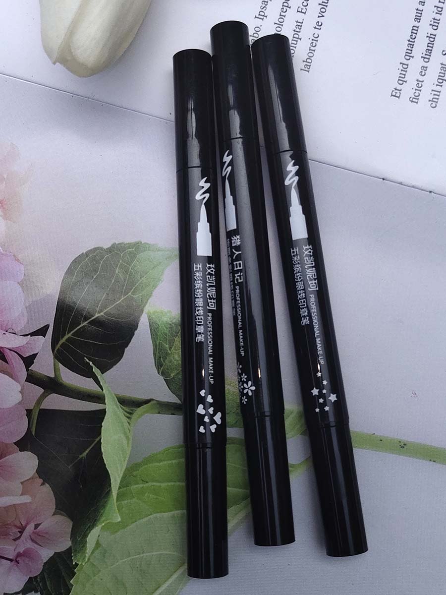 Linman Wenefang Fashion Red Double Head Seal Eyeliner Pencil Waterproof Long La2025 New sting Flower Pattern Love Heart Star Flower Tin Eyebrow Pencil Stamp Pen