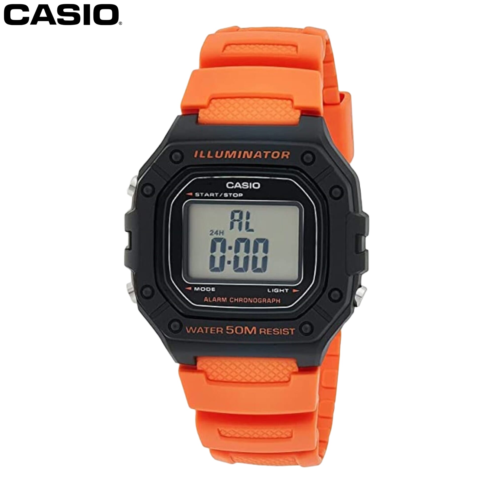 Casio Orange Youth Digital Black Dial Watch For Men-W-218H-4B2VDF