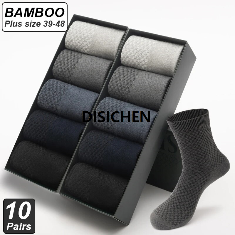 DISICHEN High Quality 10 Pairs/lot Men Bamboo Fiber Socks Breathable Compression Long Socks Business Casual Male Large size 38-45 Fashion