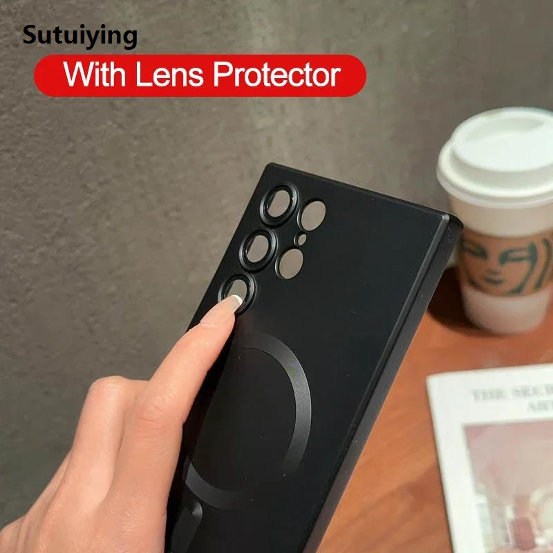 Sutuiying Luxury Matte Case For Samsung Galaxy S24 23 S22 Ultra Plus S 24 23 For Magsafe Magnetic Adsorption Wireless Charge Camera Cover