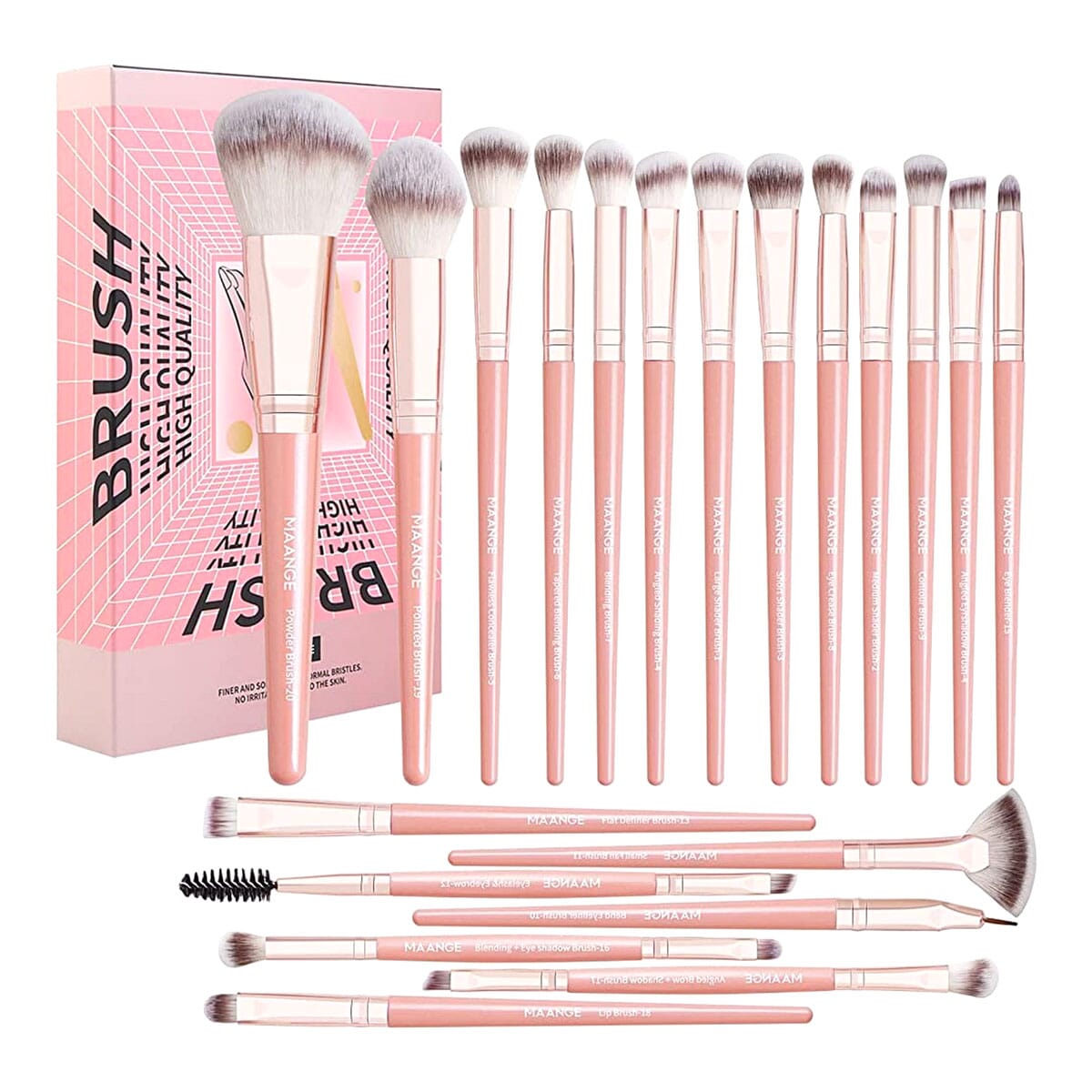 MAANGE 20Pcs Professional Premium Synthetic Soft Makeup Brushes Set Kits(Pink)