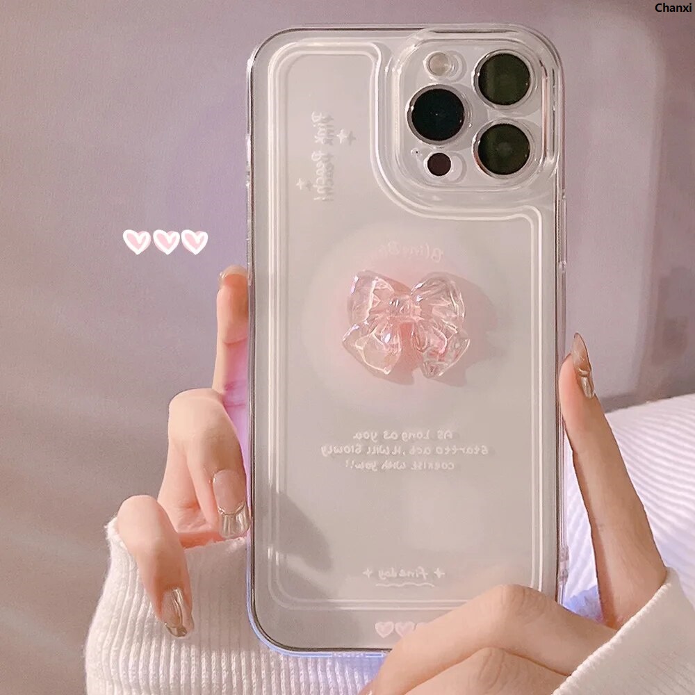 ChanxiHot Selling Stereo 12 Pro 1314 in Shell Transparent Bow New 3D Phone iPhone New style 15 Plus Max Pro 11 Crystal Candy Cute Full Soft Shell