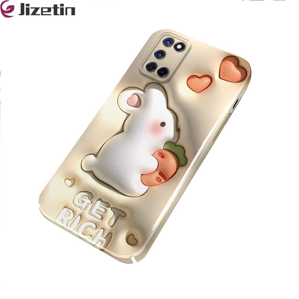 Jizetin for Oppo A52 A92 Back Cover Cute Rabbit Luxury Slim Hard Crashproof Mobile Phone Case
