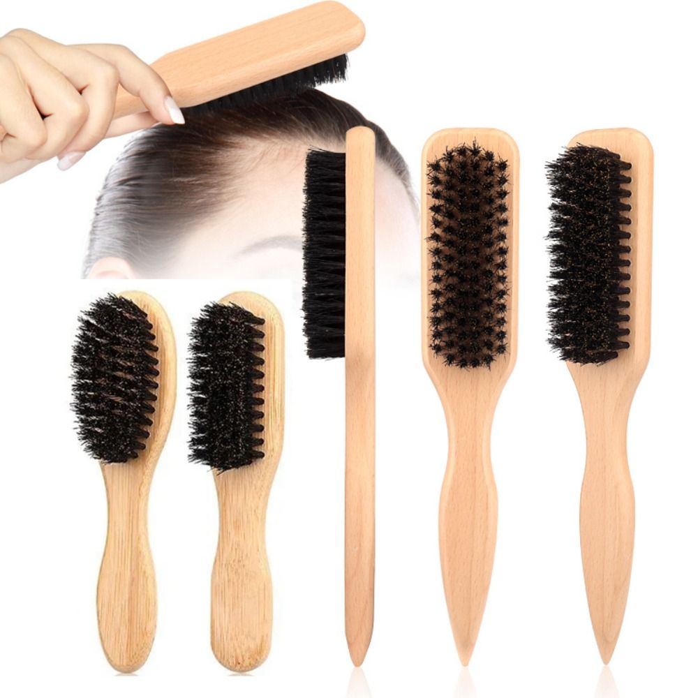 Professional Wood Boar Bristle Hair Brush Smooth Finish Backcombing Design Sleek Ponytail Brush Flyaways Control Teasing Function Slick Back Hair Brush Grooming