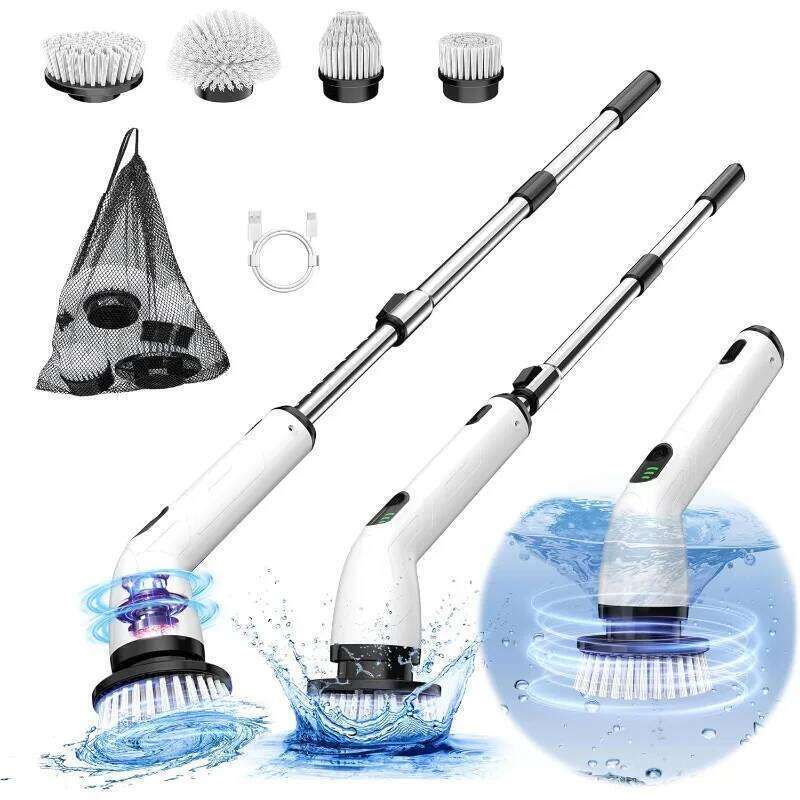 Electric Spin Scrubber, New Cordless Shower Cleaning with Replaceable Brush Heads, Adjustable Speeds