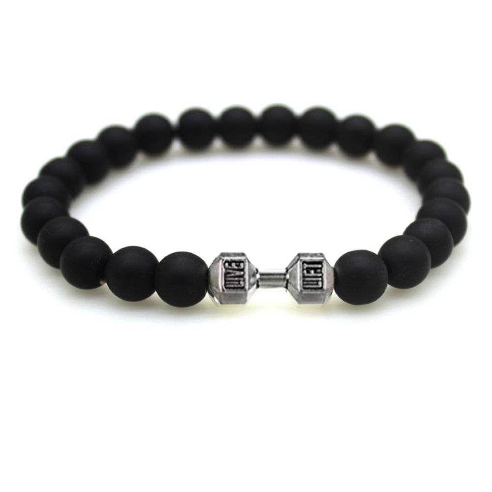 【In-demand】 New Dumbbells Beaded Charm Bracelets For Men Women Natural Black Stone Bangles Energy Yoga Fitness Barbell Jewelry Gifts