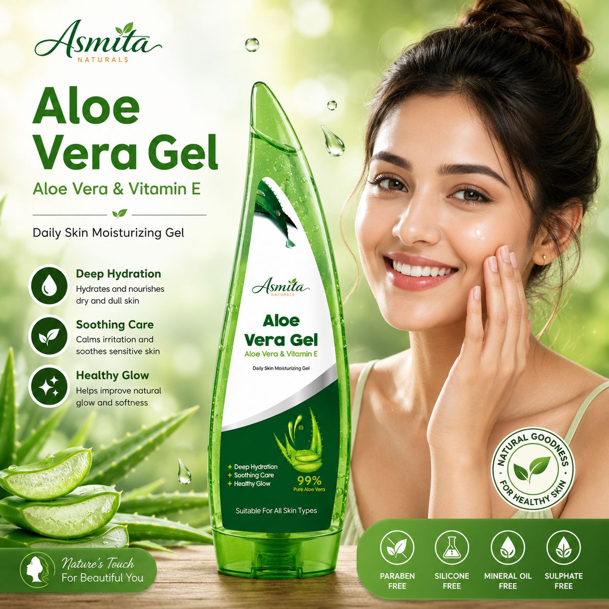 Asmita Naturals Aloe Vera Gel for Skin | Hydrating, Soothing & Moisturizing Aloe Vera Gel