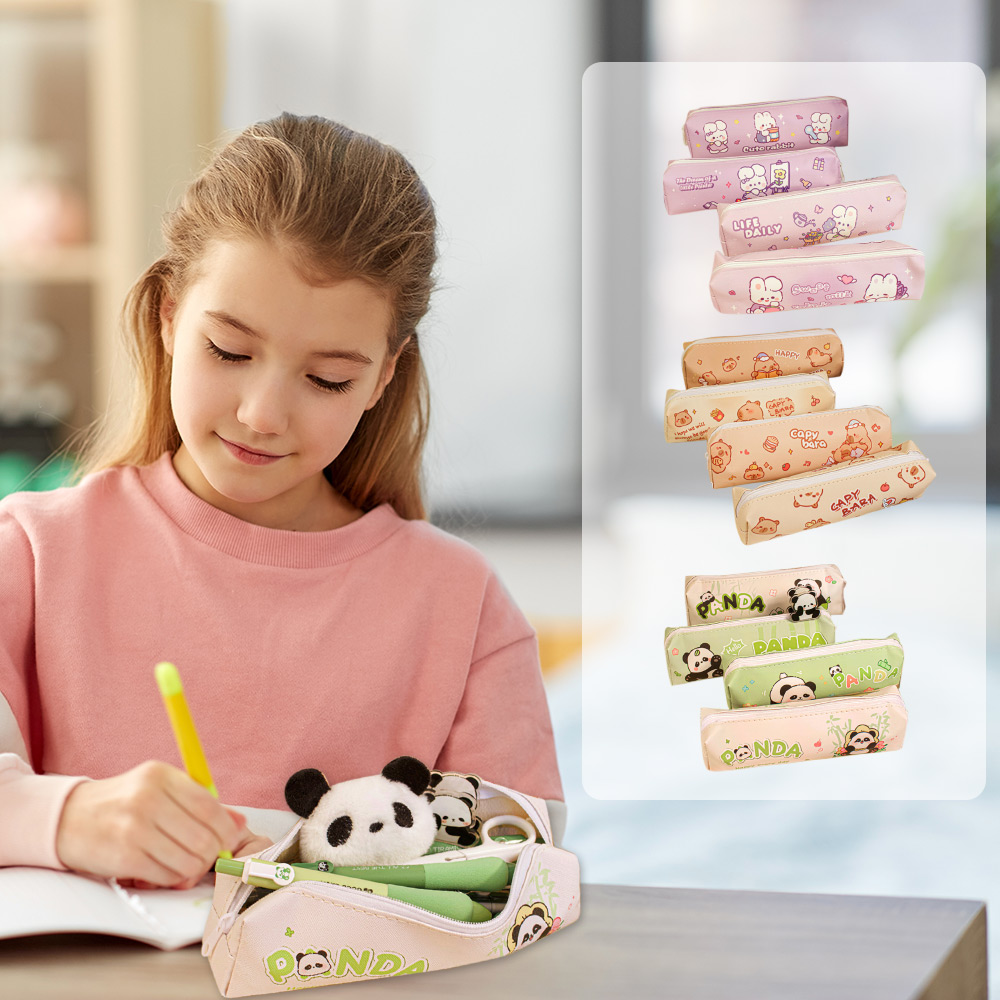 New Canvas Capybara Pencil Bag Cute Cartoon Large Capacity Stationery Box Rabbit Panda Stationery Bag