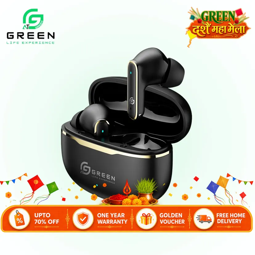 Green Pulse ANC (UP to 32 dB) Earbuds | 40 Hours | Quad Mic | App Support | BT Version 6.0 | 45ms Low Latency| IPX5 Water Resistance | ASAP Fast Charging | 12.4mm Driver For Deep Bass Wireless Earbuds | Type-c Charging