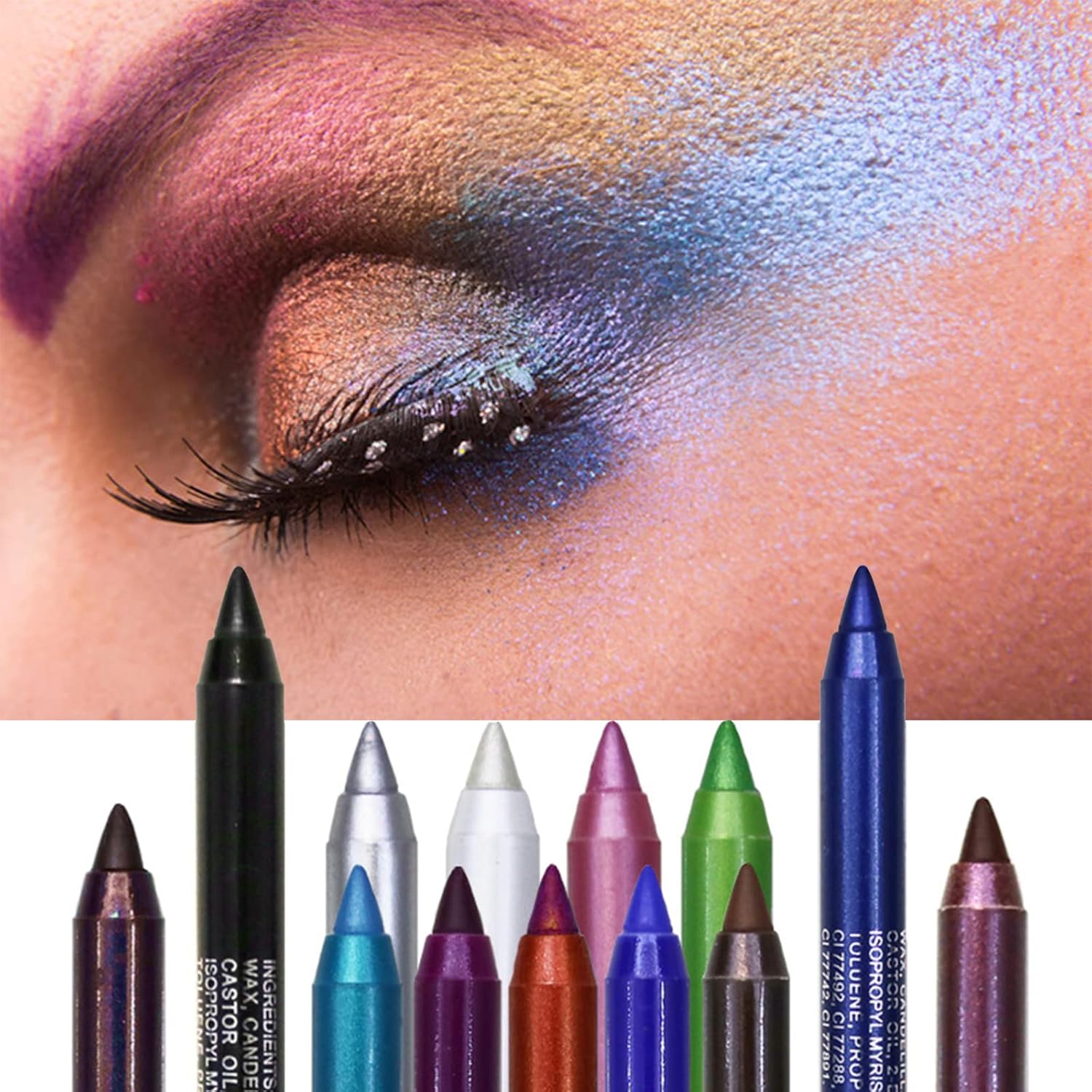 1 piece - Waterproof Makeup Pencil Set - 4-in-1, Eyeliner, Lip Liner, Eyeshadow & Eyebrow Pencils