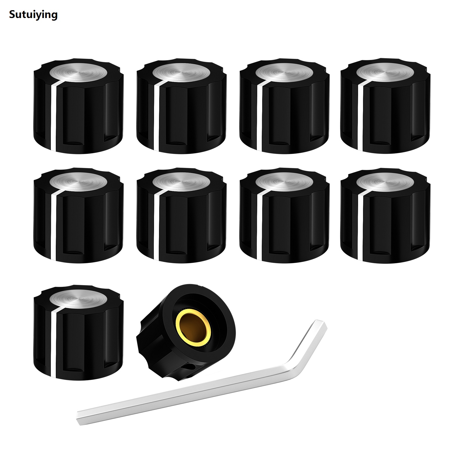 Sutuiying 10PCS Silver Top Volume Control Knob Set Screw 6.35MM Shaft Luxury Plastic Knob for Potentiometer Guitar Effect Pedal Knob
