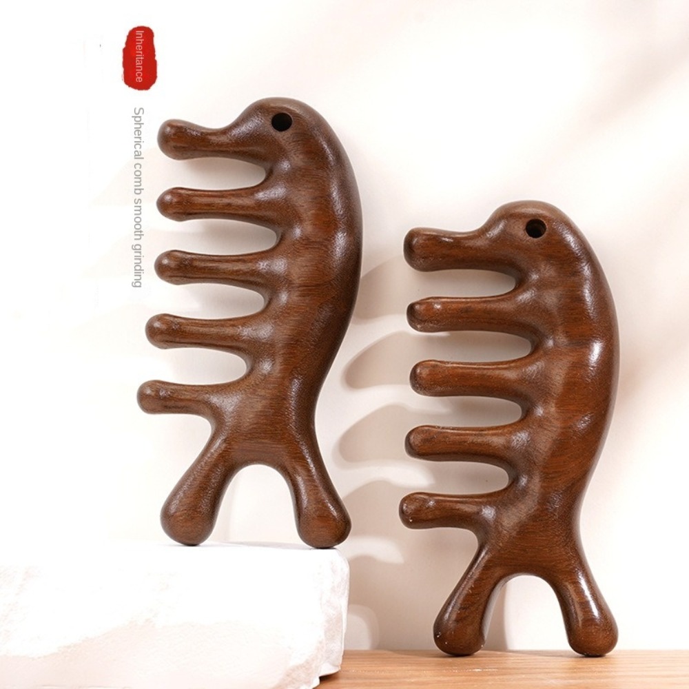 New Five Teeth Body Meridian Massage Comb Hanging Multifunctional Head Massage Comb Wide Tooth Anti-Static Wood Therapy Massage Comb Body Massage