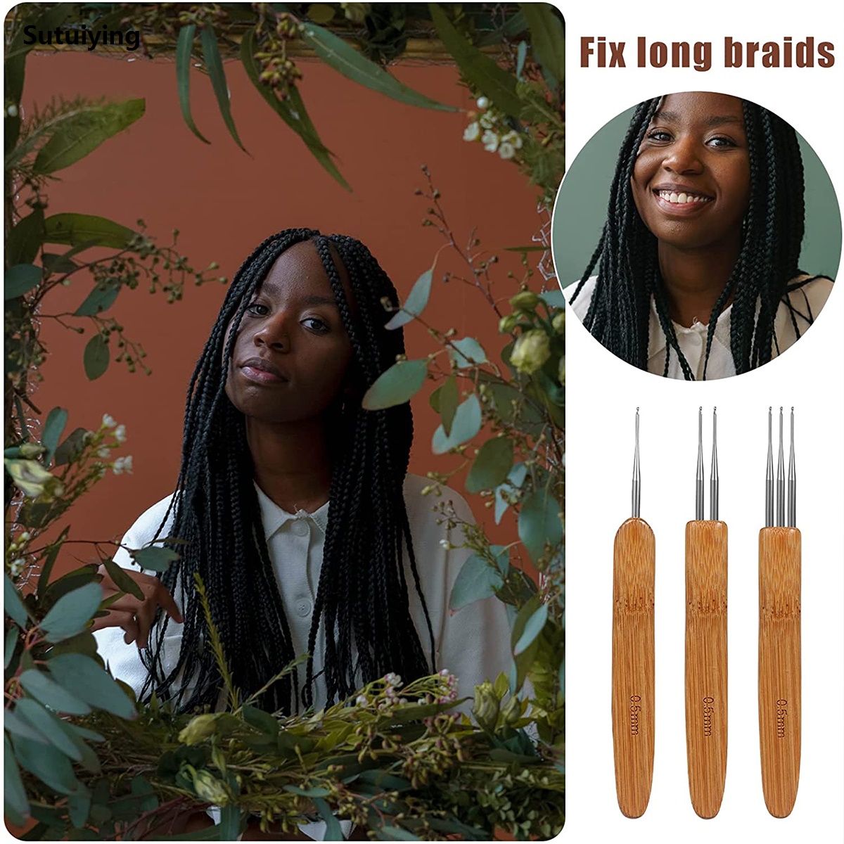 Sutuiying 5Pcs Dreadlock Crochet Hook Tool Kit Braid Hair Dreadlocks Needle Original Weaving Crochet DIY Braid Hair Weaving Craft Knit Hair Styling