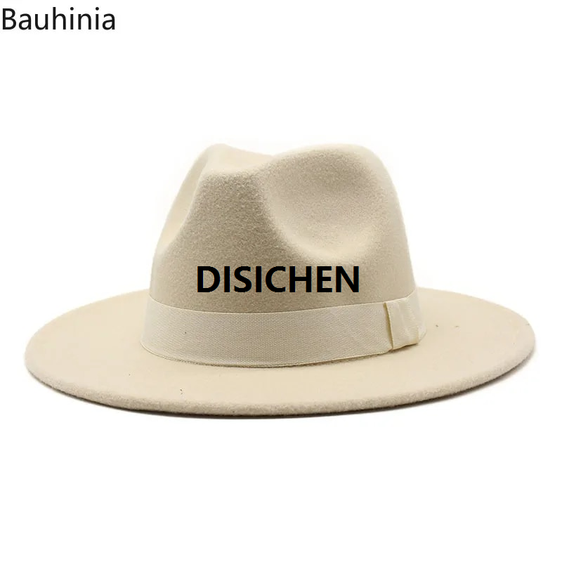 DISICHEN 2023 New Hot Wide Brim Felt Fedora Hats With Bee Ribbon Autumn Winter Wedding Party Trilby Hat Men Gentleman Jazz Hats 56-58CM Portable