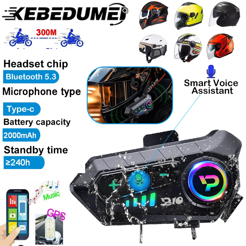 2025 NEW Kebidumei Y10 Bluetooth 5.3 Motorcycle Helmet Headset Waterproof 2000Mah Voice Assistant Wireless Hands-on Talking Headset