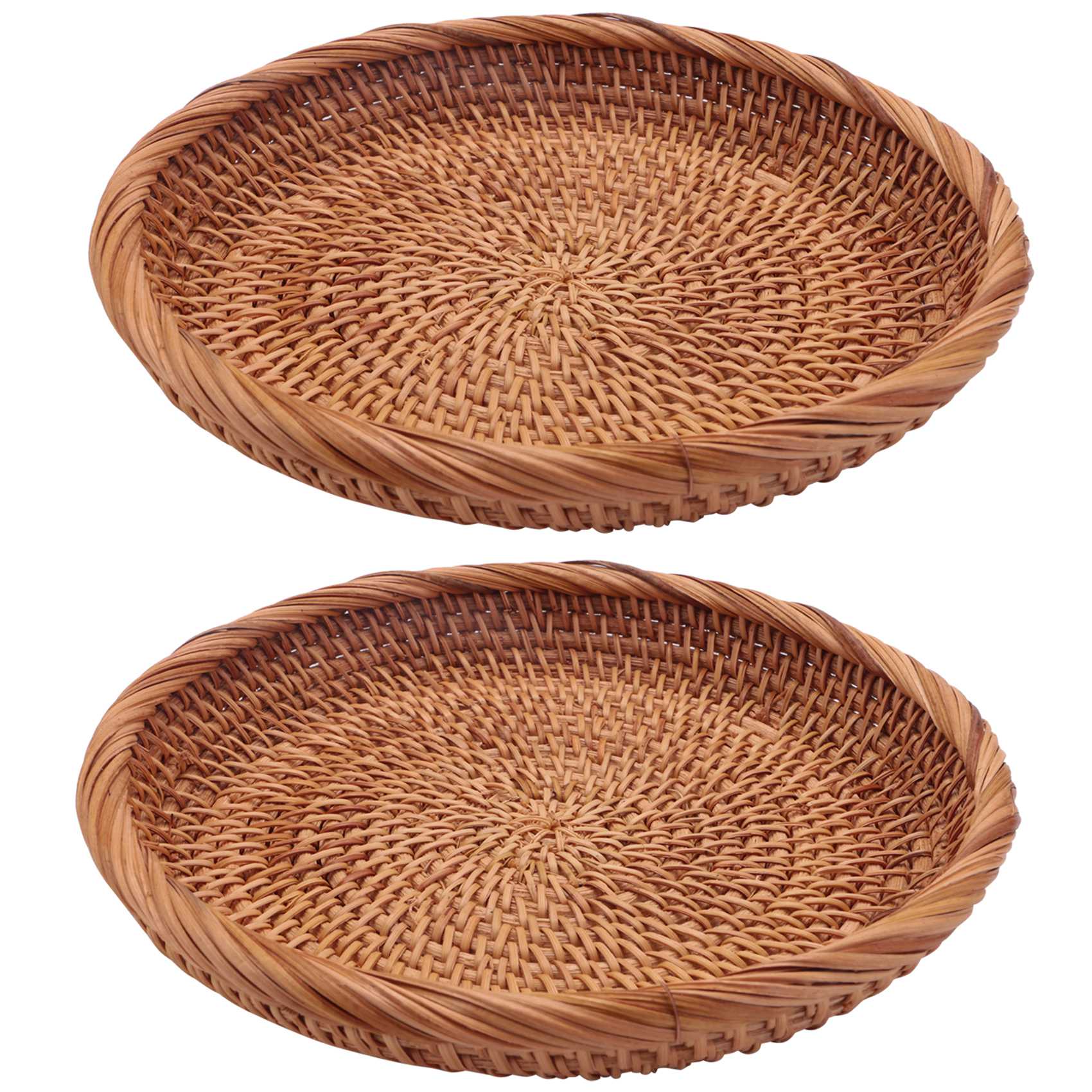 NAMUNY 2 Pack Rattan Woven Storage Basket,Bread Basket Display Basket Fruit Candy Cake Tray,for Keys,Wallet,Cell Phone(7.5Inch)
