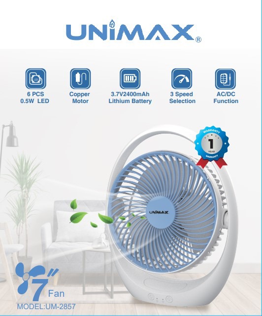 Unimax 7 Inch Recharable USB Mini Fan UM-2857