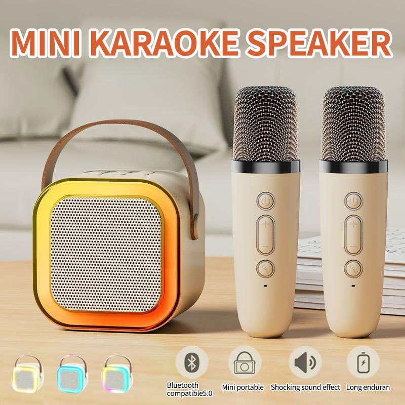 Portable Wireless Karaoke Speaker with 2 Microphones - Bluetooth K12 Mini Karaoke System for Kids & Adults, Home & Outdoor Singing