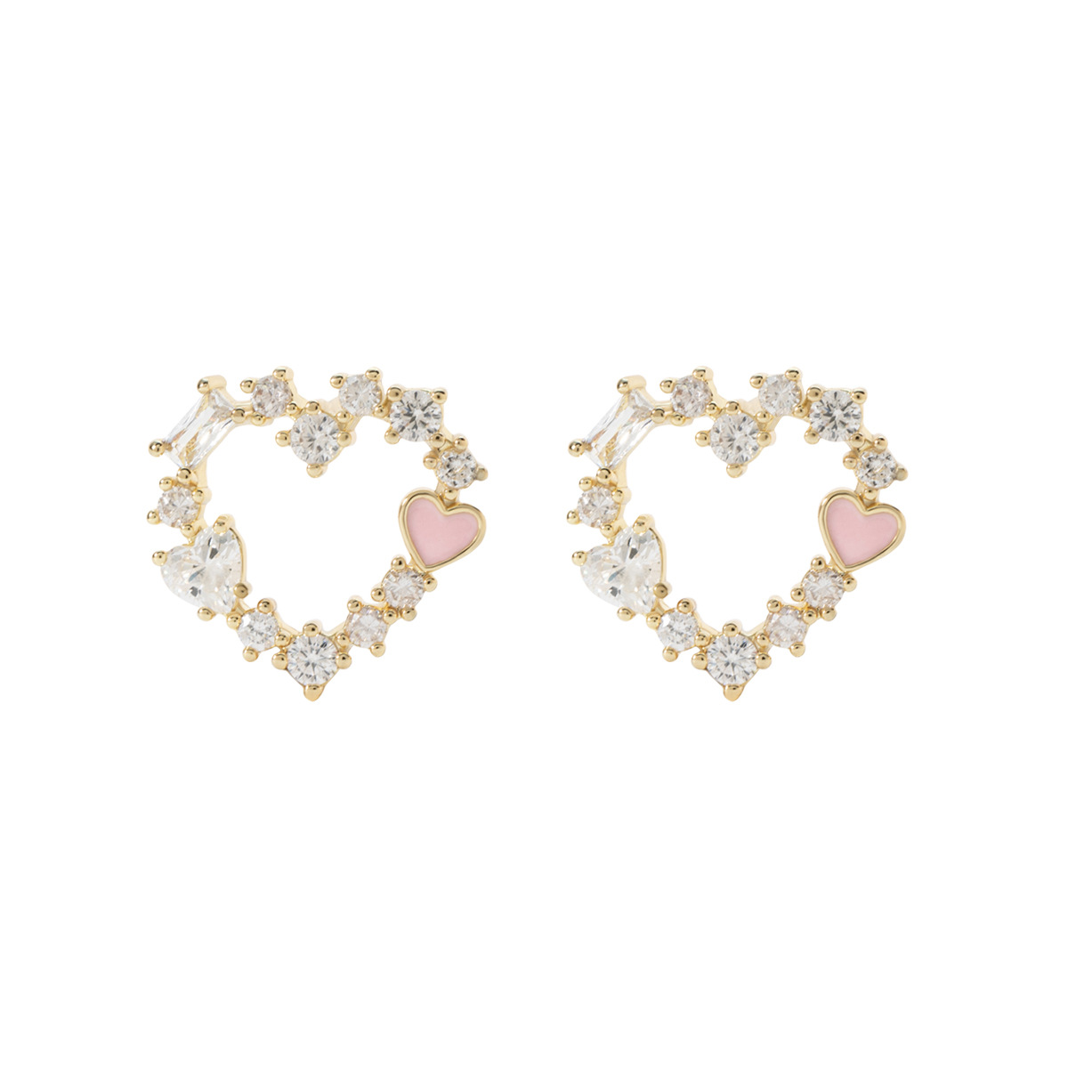 【New arrivals】Korean Style Sweet Girl Love Ear Colorful Zircon Ins Cute Simple Earrings 925 Silver Earrings for Women