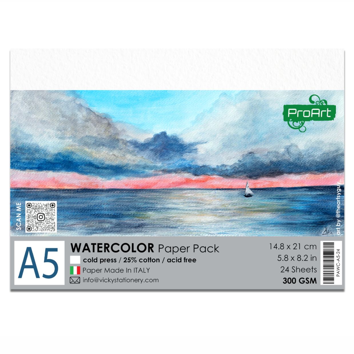 ProArt Watercolor Paper A5 300GSM, 25% Cotton, Pack Of 24 Sheets