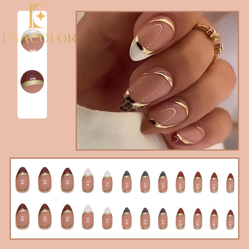 24Pcs Elegant Leopard Fake Nails with Glue DIY Art Design False Nails Wearable Nails Stylish Pattern Artificial Nails
