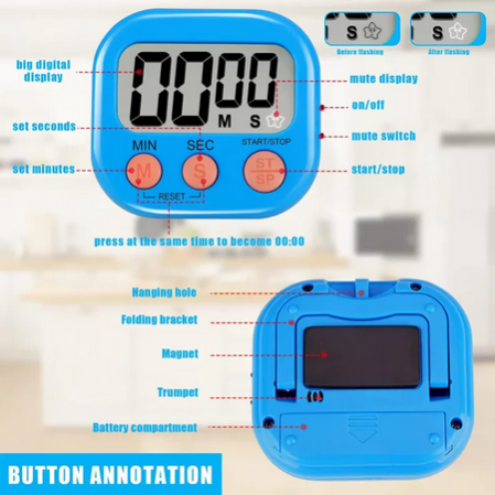 Digital Kitchen Timer & Stopwatch - Large Digits, Loud Alarm, Magnetic Stand, for Cooking, Baking, Kids Study