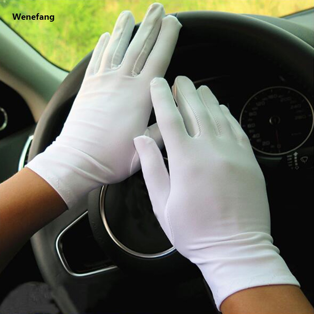 Wenefang Summer Sunscreen Spandex Gloves Women Men Thin Mittens Sun Protection White Black Etiquette Short Stretch Dressy Dance Gloves