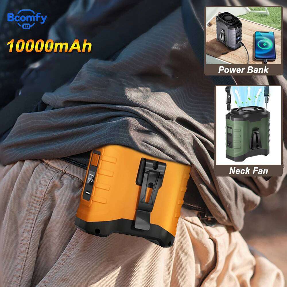 Portable Waist Hanging Neck Rechargeable Fan with Power Bank Digital Display for Sports Courier Outdoor Working