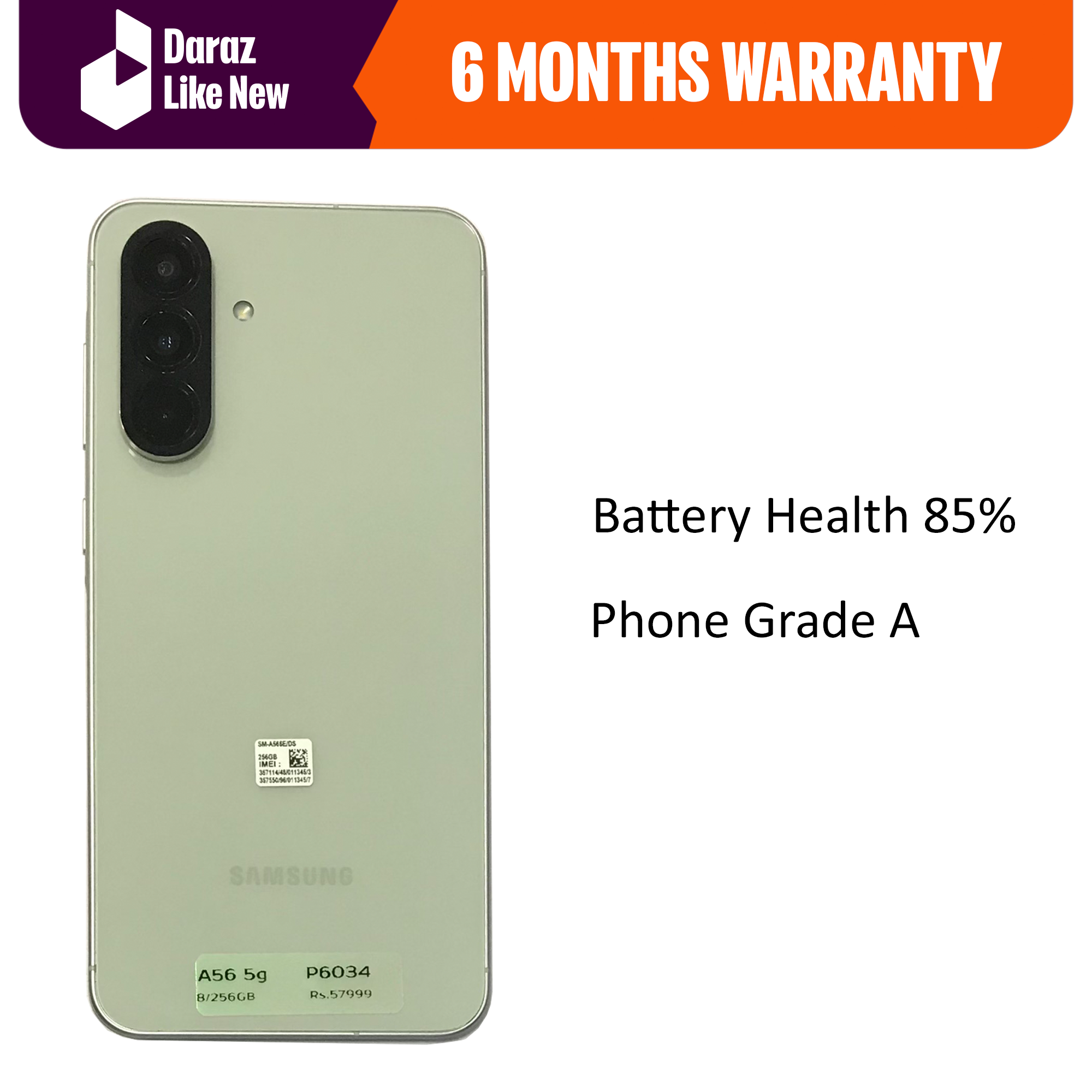 ( Renewed ) Samsung Galaxy A56 - 8/256 GB Olive - NTA / MDMS Approved