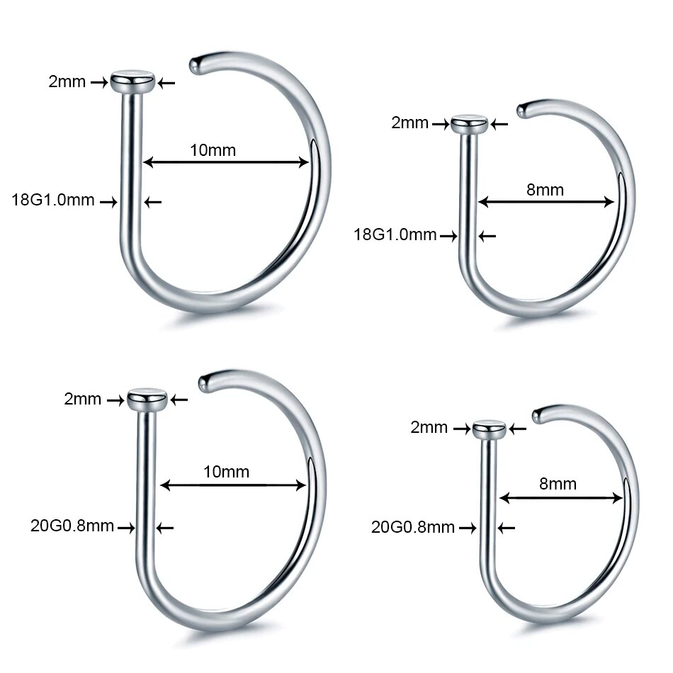 HOT 1PC G23 Titanium 20G Nose Stud Earring D Shape Nariz Hoop Ring Lip Labret Piercing Nostril 8mm 10mm Unisex Body Jewelry