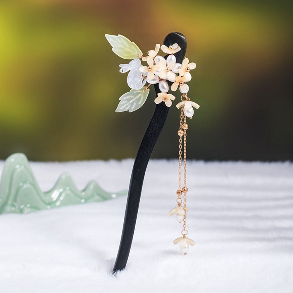 Hairstyle Design Tool Retro Girl Hair Accessories Tassel Flower Osmanthus Rabbit Ancient Headwear Ancient Style Hairpin Wooden Hairpin Chinese Style Headwear Hanfu Hair Sticks