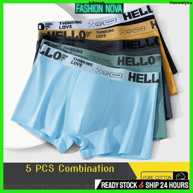 2025 New Fashion Nova Ready Stock Mens Underwear Cotton Trend Hello Breathable Spender Lelaki Large Size Boxer Briefs for Men Bargain price