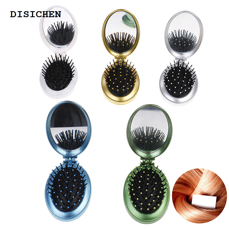 DISICHEN Fifty percent discount 1PC Portable Round Pocket Small Size Travel Massage Folding Comb Girl Hair Brush With Mirror Styling Tools