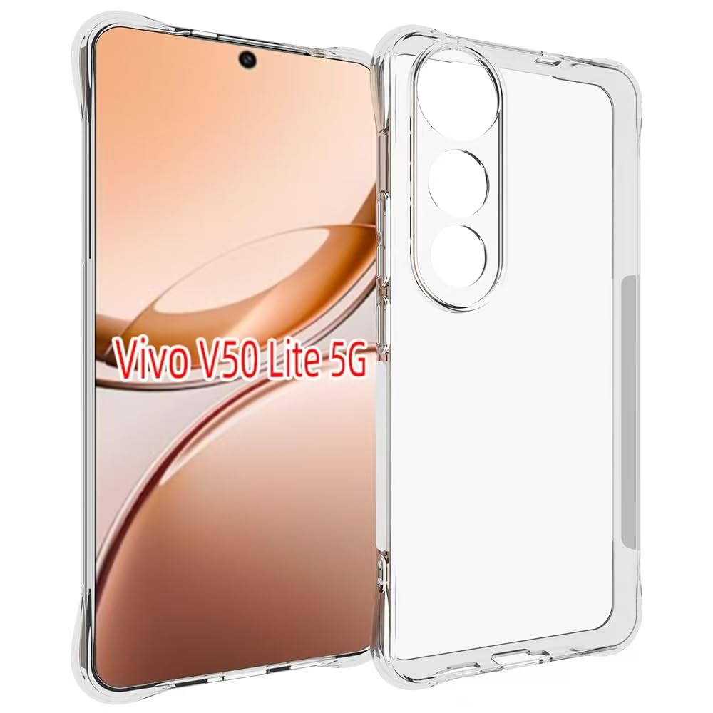 Shockproof Clear Bumper Back Cover Case for Vivo V50 Lite 5G |360 Degree Soft Transparent Back Cover Case for Vivo V50 Lite 5G (Transparent)