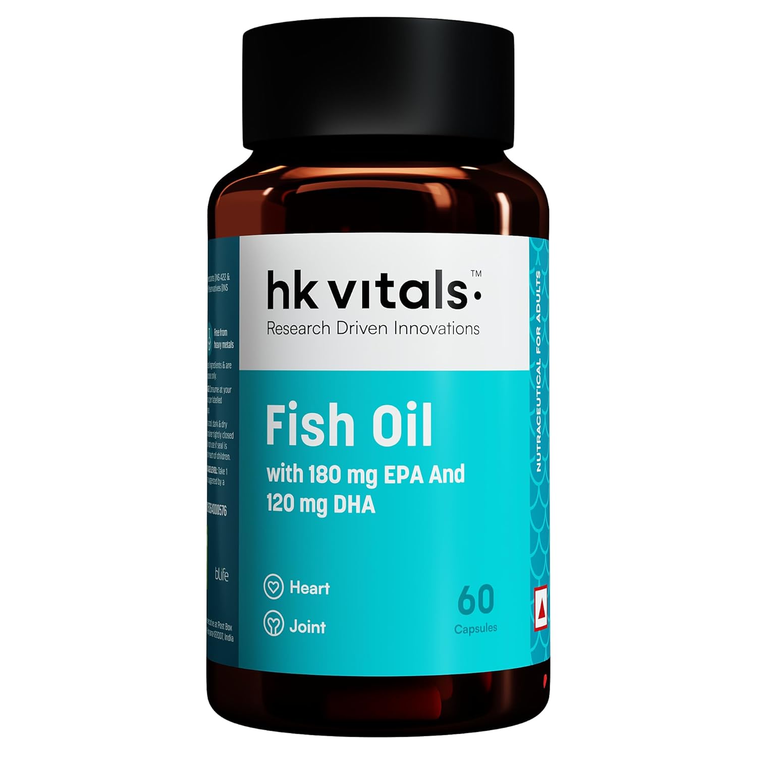 HK Vitals Fish Oil 1000mg Omega 3 60 capsules with 180mg EPA & 120mg DHA For Brain Heart Eyes and Joints Health