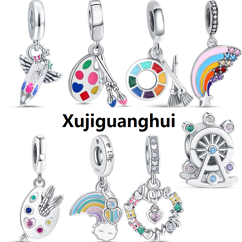 Xujiguanghui Waitz Naitz Original 925 Silver Colorful Ferris Wheel Brushes Crayons PalettSales promotion Hot Selling e Painting Rainbow Fine Beads Fit Pandora Charm Bracelet Jewelry
