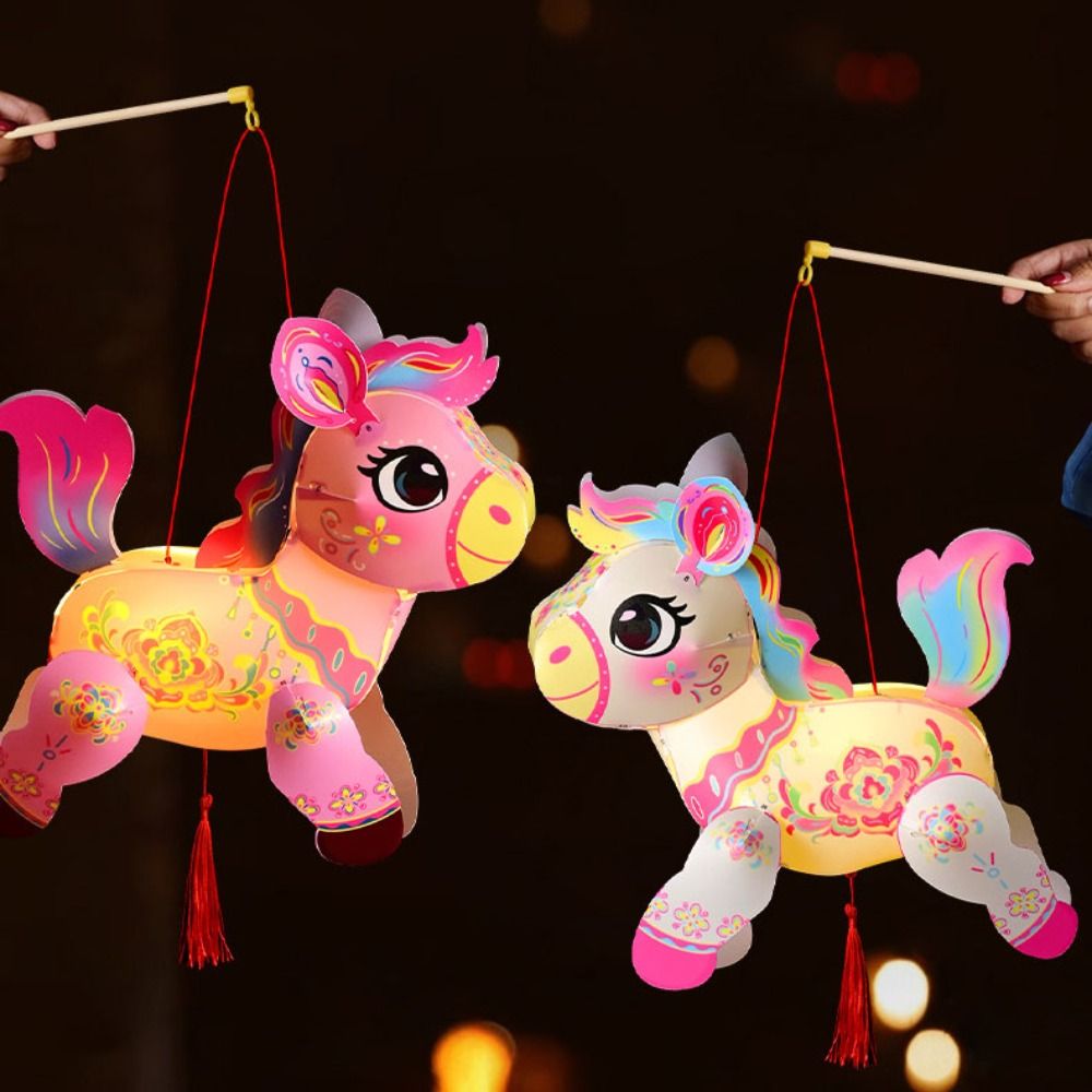 Portable 5D Chinese New Year Lantern Luminous DIY 2026 Horse Year Lantern Traditional PVC Handheld Horse Lantern Horse New Year