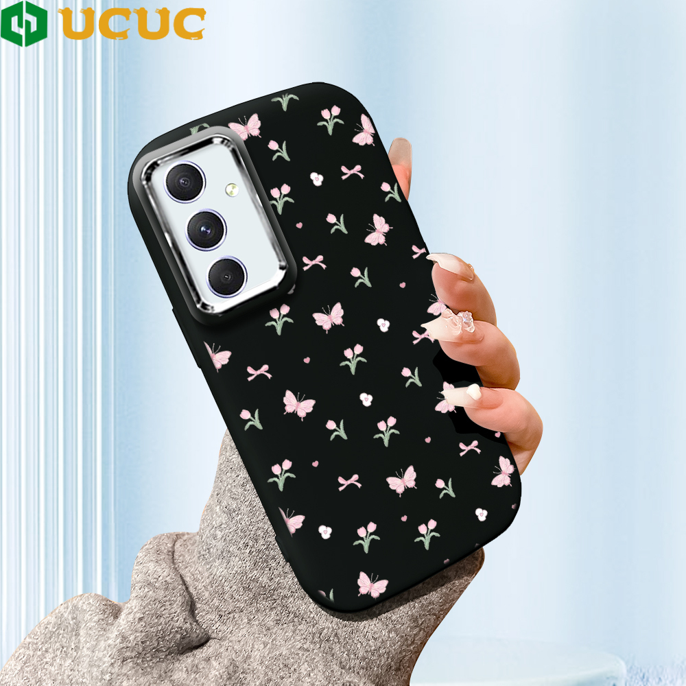 UCUC for Samsung A54 5G Back Cover Full Screen of Flowers and Butterflies Luxury Plating Lens Soft Candy Phone Case