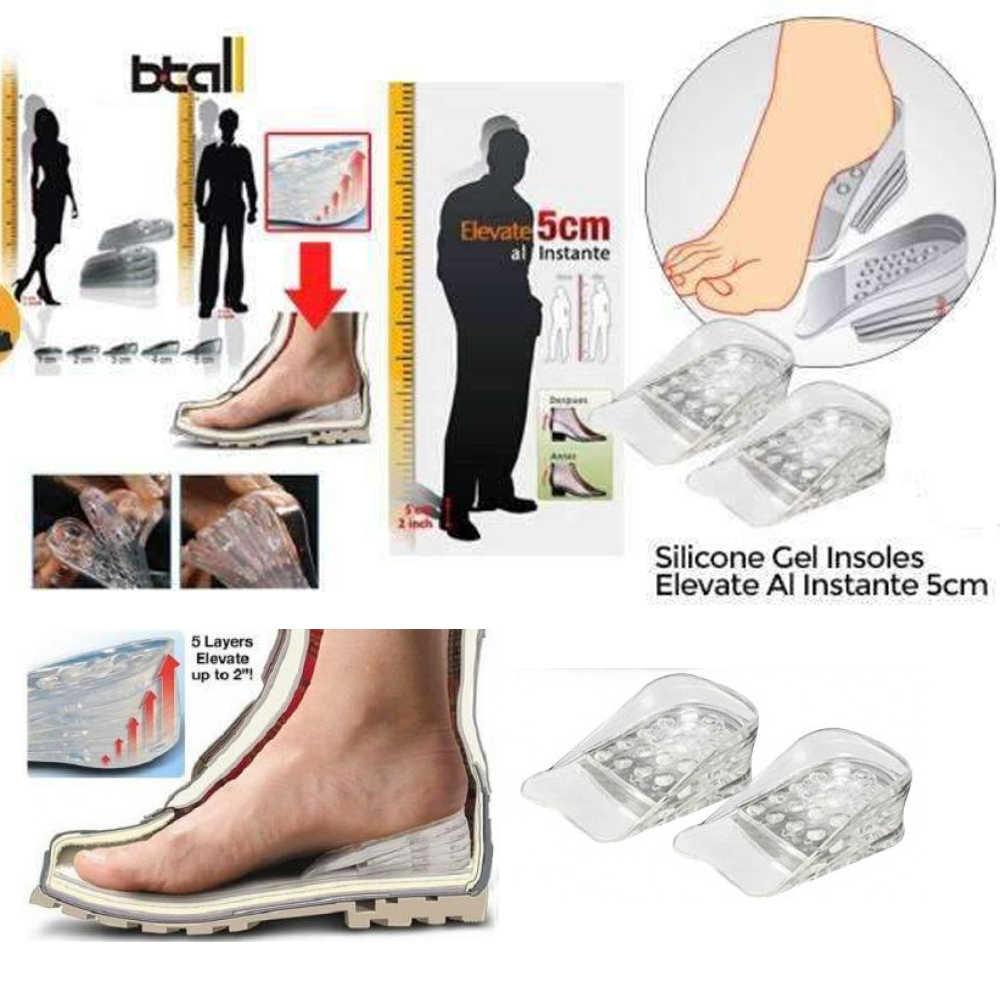 Height-Increasing Silicone Gel Insoles Heel Pads- Elevate 5cm to 2 inches