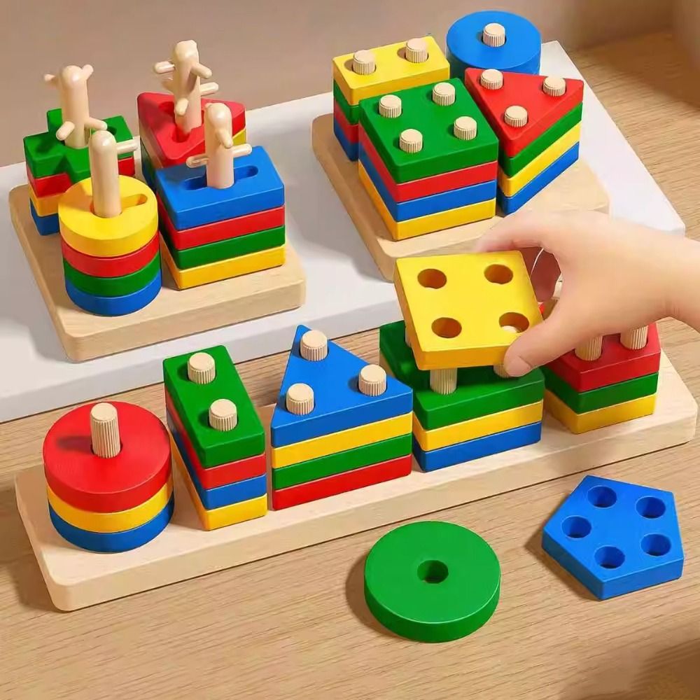 Montessori Wooden Sorting Stacking Toys Puzzle for Toddlers Kids Building Blocks Gears Preschool Fine Motor Skill Toy for 3-6