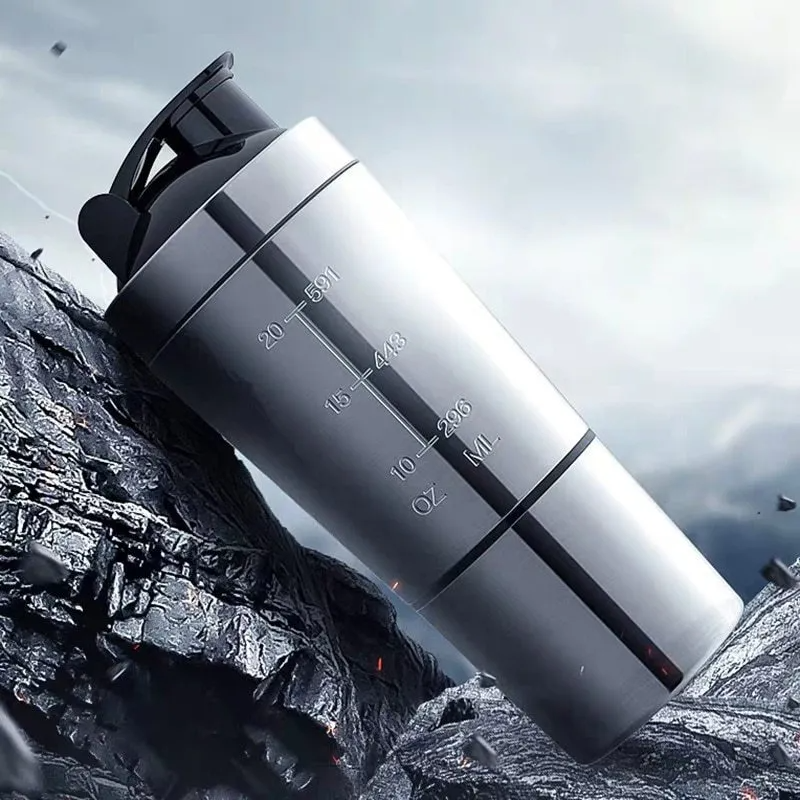 26 OZ Stainless Steel Shaker Bottle with Storage Compartment Steel Protein Shaker Compartment