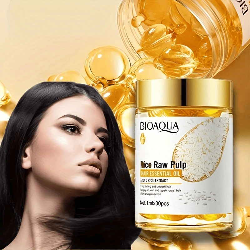 BIOAOUA Rice Raw Pulp, Hair Essential Oil care Capsules -1ml * 30 Pcs Purple