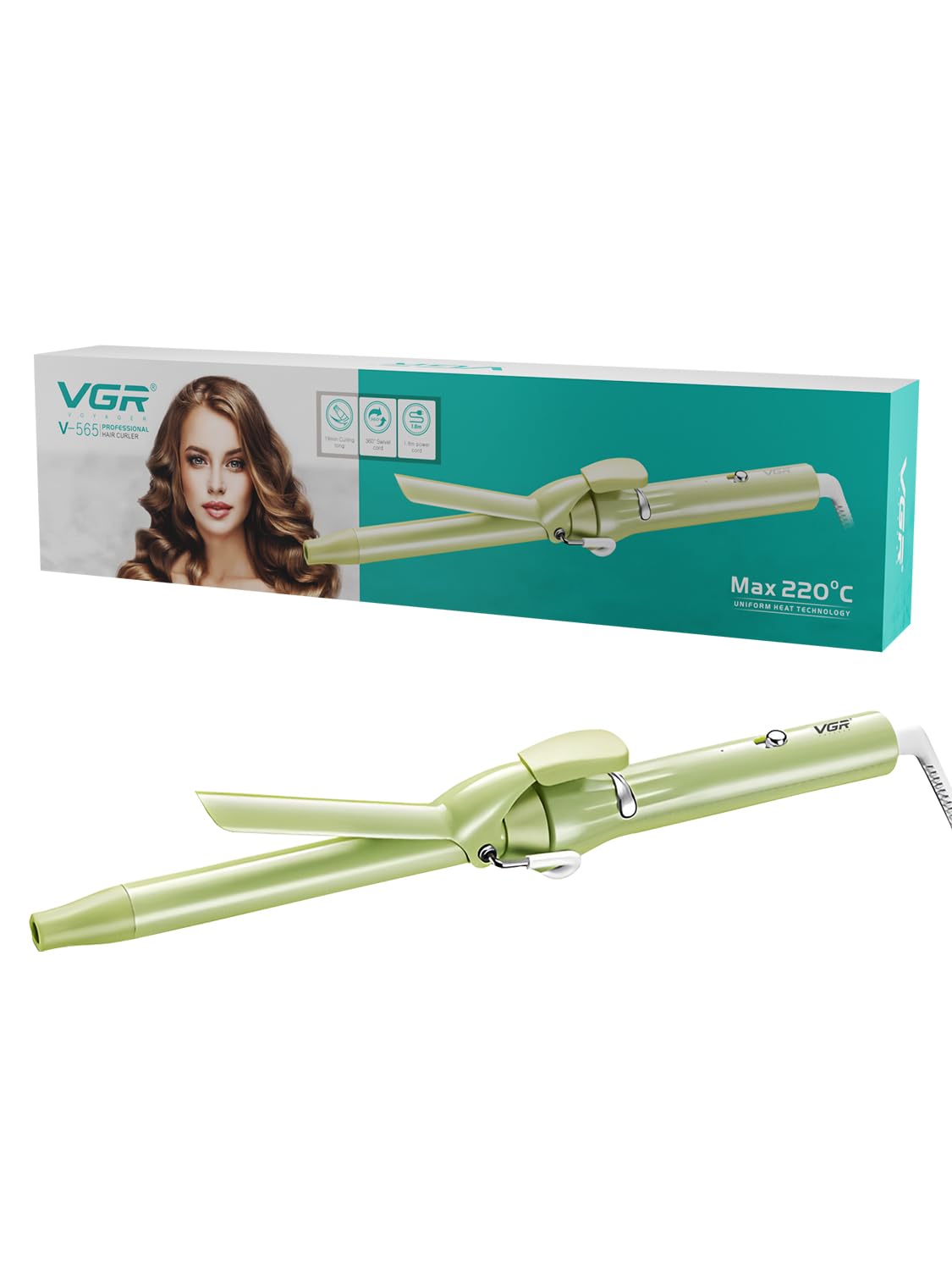 VGR V-565 Professional Electric Hair Curling Wand - Fast Heating 19mm Ceramic Curler with 220°C Maximum Heat Setting, Precision Temperature Control, Heat Settings