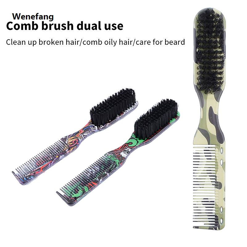 Wenefang 1pc Double-sided Beard Styling Brush Shaving Beard Salon Cleaning Beard Neck Brush Professional Barber Hair Cutting Comb