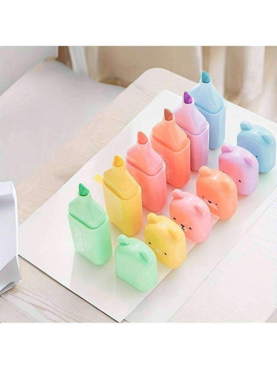 6pcs, Tiny With Fluorescent And Cute Design, Perfect Highlighting, Back To School Supplies, Kawaii Colors Markers, Stationery, Writing Pens, Colored Markers Office, School, Drawing,Student,Markers,Stationery,Boys,Girls,School Toys Girls,Kids Toys,School