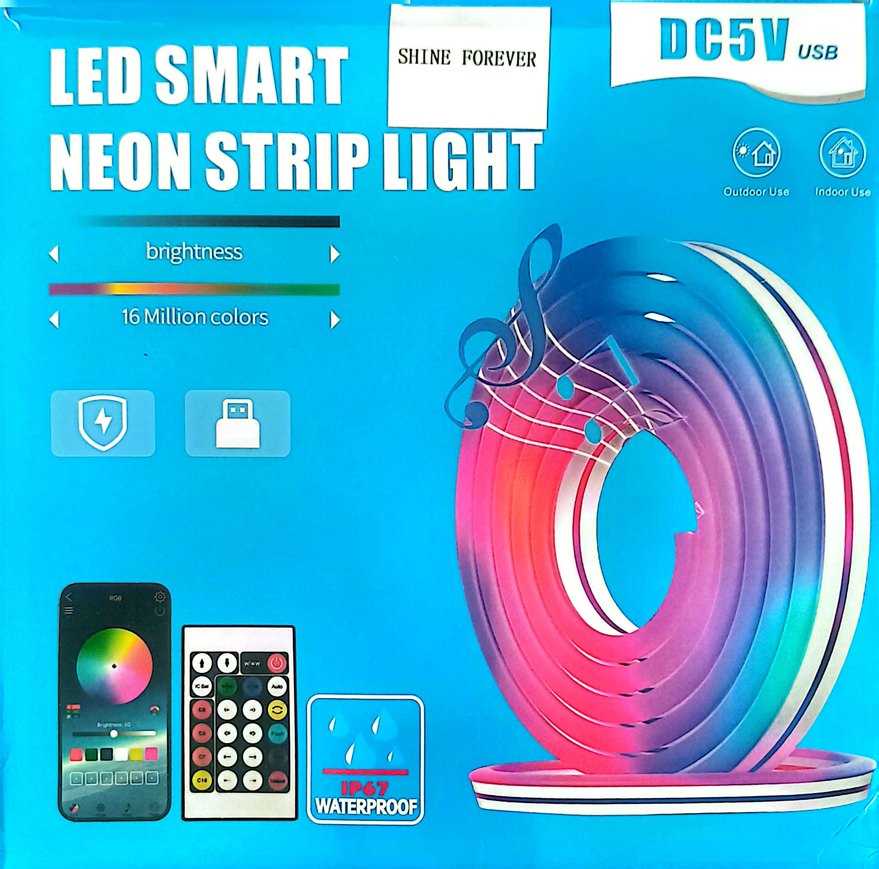 LED Smart Neon Light Strip 5 Meter Mobile App Control RGB Sound Sensor Flexible Decorative Light